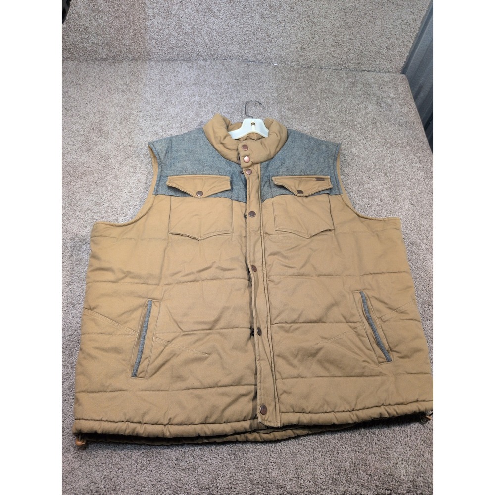 Marithe Francois Girbaud Mens 3XL Tan Puffer Vest Cotton Canvas Grey T155WU11